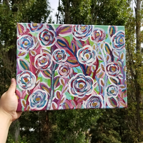 🆕️Blueberry Roses Original Acrylic Painting Floral Wall Art Colorful Floral